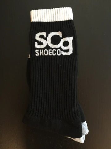 SCg Socks Black with White Logo & Stripe s. 10-12